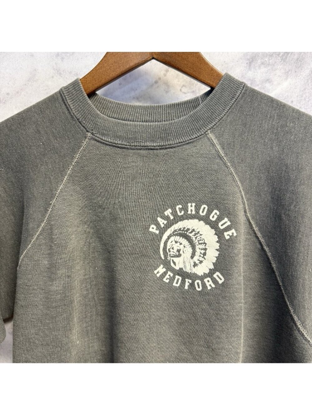 Vintage 60s 70s Sweatshirt Raglan Short Sleeve Patchogue Medford Native XS/S
